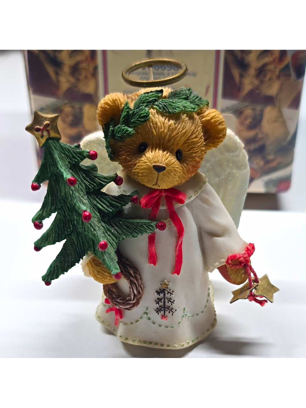 Cherished Teddies Ariel Angel Bear Figurine w/ Christmas Tree 2000 Resin #706698